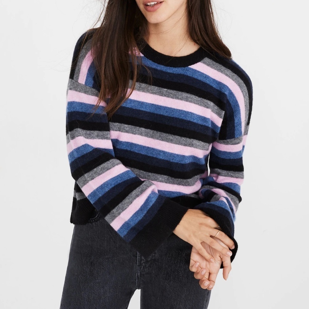 Madewell Striped Cardiff Cropped Sweater in Coziest Yarn